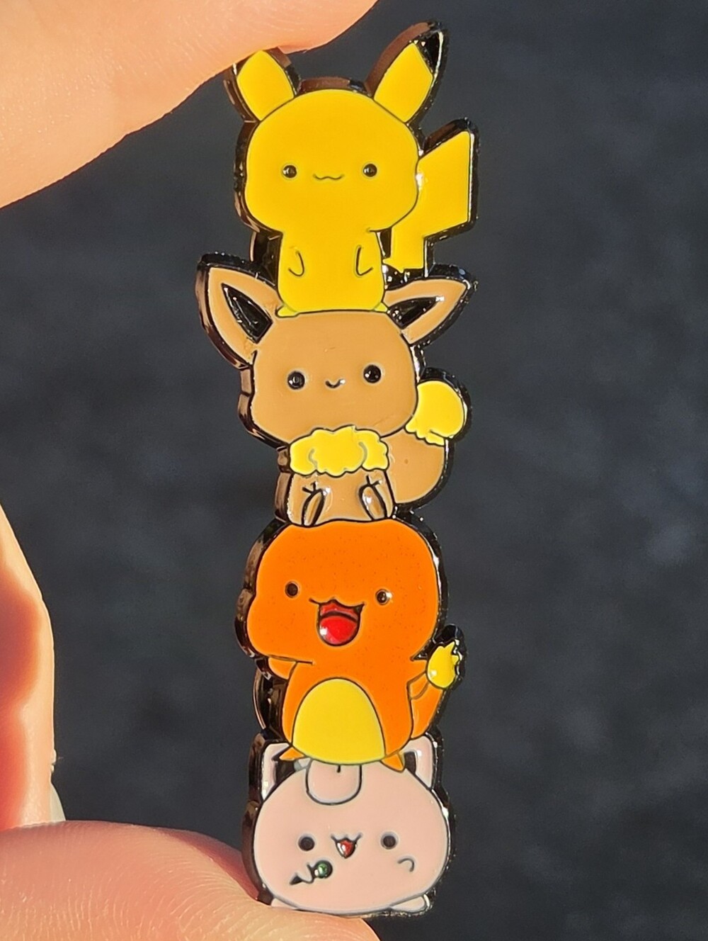 Pokemon Yellow Brown Orange Pink Stacked Eeveelution Enamel Pin